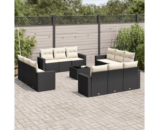 vidaXL 13-częściowy zestaw mebli do ogrodu, poduszki, czarny, rattan PE Dārza mēbeļu komplekti