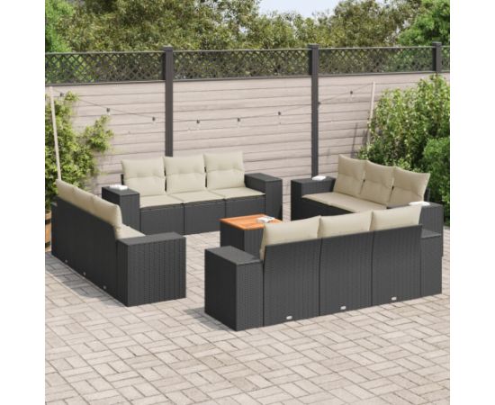 vidaXL 13-częściowy zestaw mebli do ogrodu, poduszki, czarny, rattan PE Dārza mēbeļu komplekti