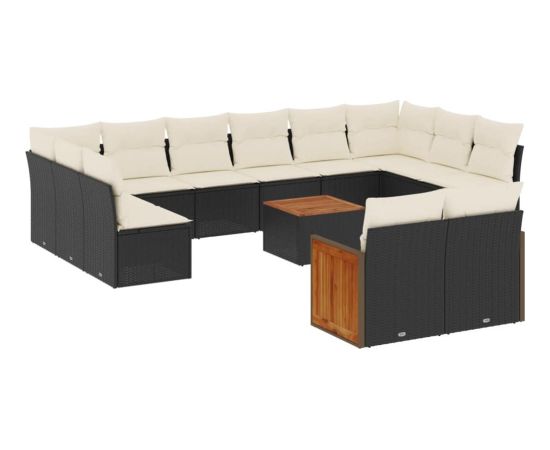 vidaXL 13-częściowy zestaw mebli do ogrodu, poduszki, czarny, rattan PE Dārza mēbeļu komplekti