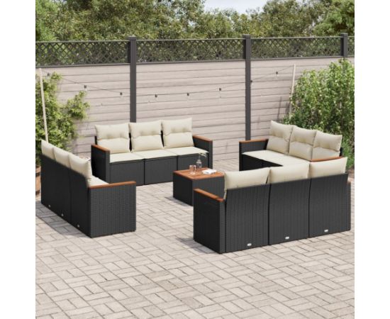 vidaXL 13-częściowy zestaw mebli do ogrodu, poduszki, czarny, rattan PE Dārza mēbeļu komplekti