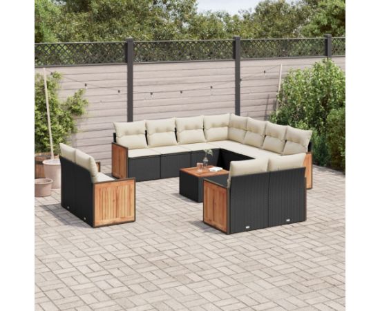 vidaXL 12-częściowy zestaw mebli do ogrodu, z poduszkami, czarny, polirattan Dārza mēbeļu komplekti