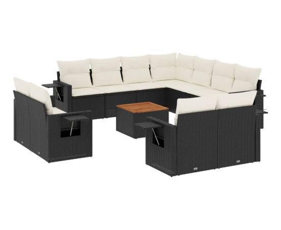 vidaXL 12-częściowy zestaw mebli do ogrodu, z poduszkami, czarny, polirattan Dārza mēbeļu komplekti