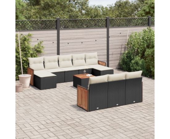 vidaXL 11-częściowy zestaw wypoczynkowy do ogrodu, poduszki czarny rattan PE Dārza mēbeļu komplekti