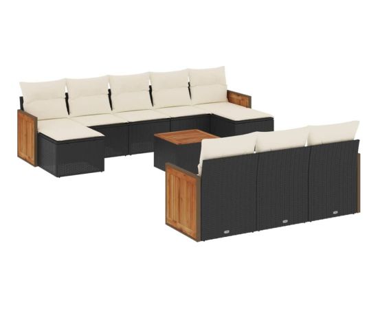 vidaXL 11-częściowy zestaw wypoczynkowy do ogrodu, poduszki czarny rattan PE Dārza mēbeļu komplekti