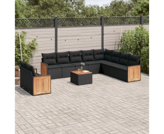 vidaXL 11-częściowy zestaw wypoczynkowy do ogrodu, poduszki czarny rattan PE Dārza mēbeļu komplekti