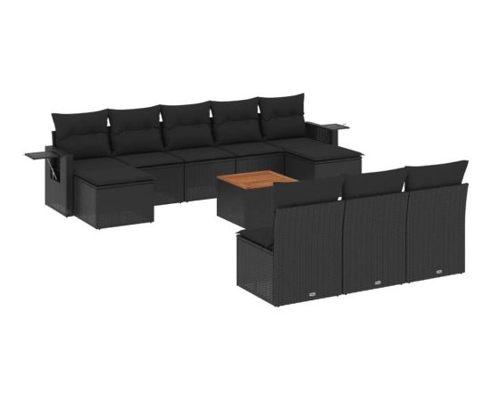 vidaXL 11-częściowy zestaw wypoczynkowy do ogrodu, poduszki czarny rattan PE Dārza mēbeļu komplekti