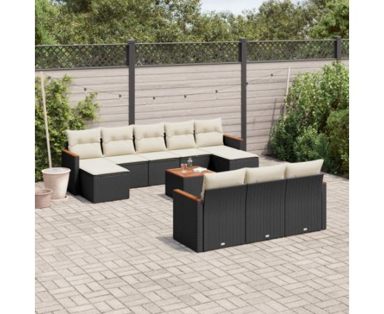 vidaXL 11-częściowy zestaw wypoczynkowy do ogrodu, poduszki czarny rattan PE Dārza mēbeļu komplekti