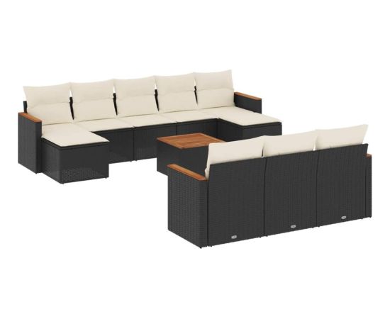 vidaXL 11-częściowy zestaw wypoczynkowy do ogrodu, poduszki czarny rattan PE Dārza mēbeļu komplekti