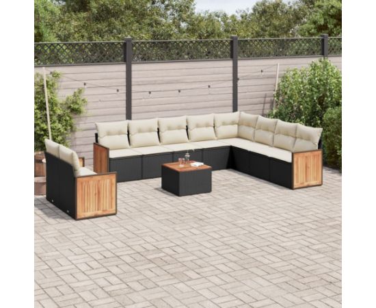 vidaXL 11-częściowy zestaw wypoczynkowy do ogrodu, poduszki czarny rattan PE Dārza mēbeļu komplekti