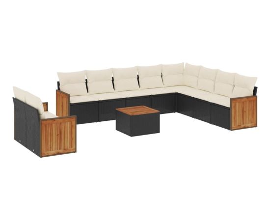 vidaXL 11-częściowy zestaw wypoczynkowy do ogrodu, poduszki czarny rattan PE Dārza mēbeļu komplekti