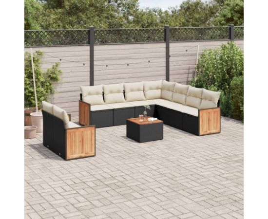 vidaXL 10-częściowy zestaw wypoczynkowy do ogrodu, poduszki czarny rattan PE Dārza mēbeļu komplekti