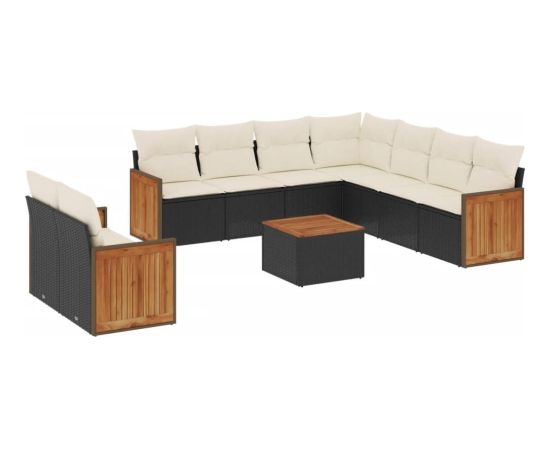 vidaXL 10-częściowy zestaw wypoczynkowy do ogrodu, poduszki czarny rattan PE Dārza mēbeļu komplekti