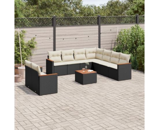 vidaXL 10-częściowy zestaw wypoczynkowy do ogrodu, poduszki czarny rattan PE Dārza mēbeļu komplekti