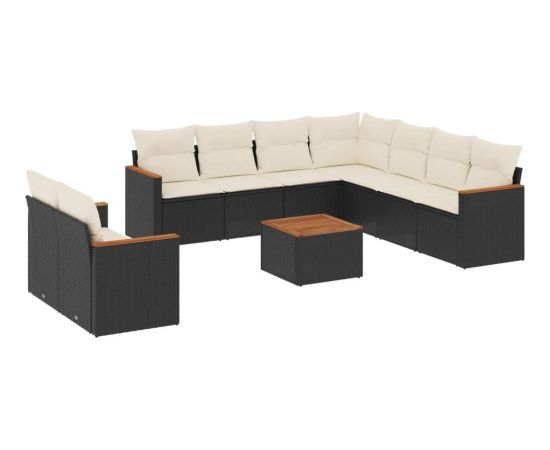 vidaXL 10-częściowy zestaw wypoczynkowy do ogrodu, poduszki czarny rattan PE Dārza mēbeļu komplekti