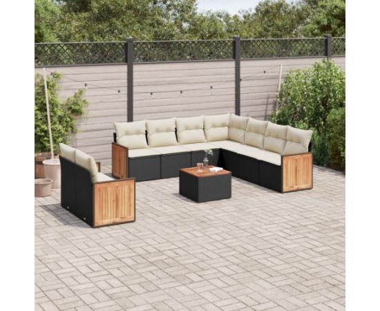 vidaXL 10-częściowy zestaw wypoczynkowy do ogrodu, poduszki czarny rattan PE Dārza mēbeļu komplekti