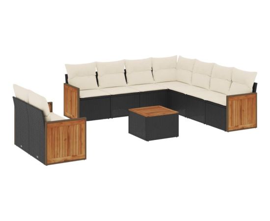 vidaXL 10-częściowy zestaw wypoczynkowy do ogrodu, poduszki czarny rattan PE Dārza mēbeļu komplekti