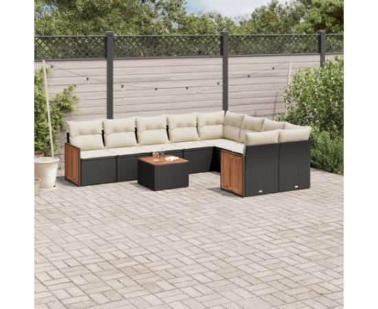 vidaXL 10-częściowy zestaw wypoczynkowy do ogrodu, poduszki czarny rattan PE Dārza mēbeļu komplekti