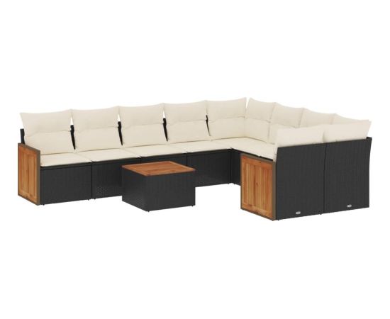 vidaXL 10-częściowy zestaw wypoczynkowy do ogrodu, poduszki czarny rattan PE Dārza mēbeļu komplekti