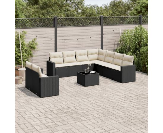 vidaXL 10-częściowy zestaw wypoczynkowy do ogrodu, poduszki czarny rattan PE Dārza mēbeļu komplekti