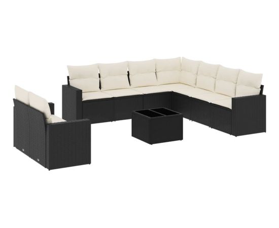 vidaXL 10-częściowy zestaw wypoczynkowy do ogrodu, poduszki czarny rattan PE Dārza mēbeļu komplekti