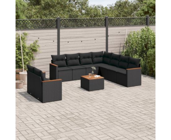 vidaXL 10-częściowy zestaw wypoczynkowy do ogrodu, poduszki czarny rattan PE Dārza mēbeļu komplekti