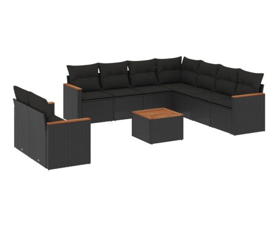 vidaXL 10-częściowy zestaw wypoczynkowy do ogrodu, poduszki czarny rattan PE Dārza mēbeļu komplekti