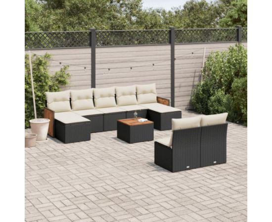 vidaXL 10-częściowy zestaw wypoczynkowy do ogrodu, poduszki czarny rattan PE Dārza mēbeļu komplekti