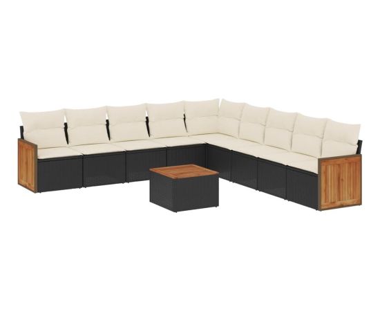 vidaXL 10-częściowy zestaw wypoczynkowy do ogrodu, poduszki czarny rattan PE Dārza mēbeļu komplekti