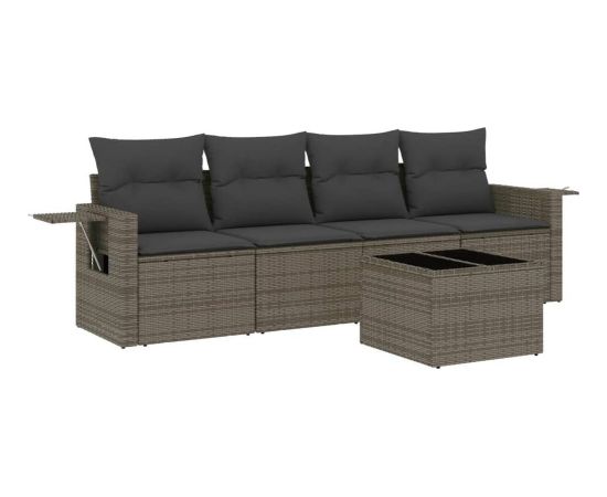 vidaXL 5-częściowy zestaw wypoczynkowy do ogrodu, poduszki, szary rattan PE Dārza mēbeļu komplekti