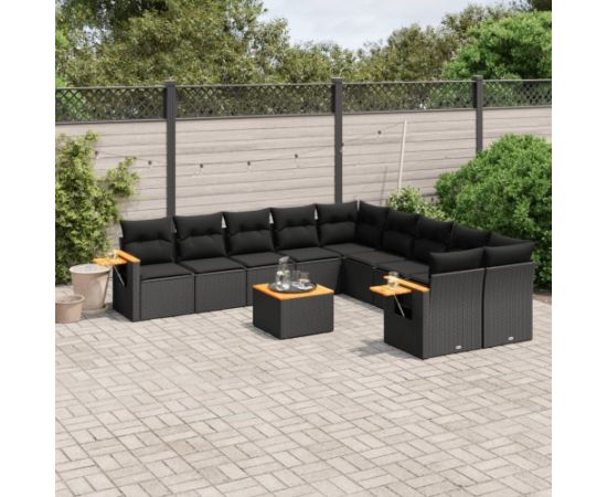 vidaXL 11-częściowy zestaw wypoczynkowy do ogrodu, poduszki czarny rattan PE Dārza mēbeļu komplekti