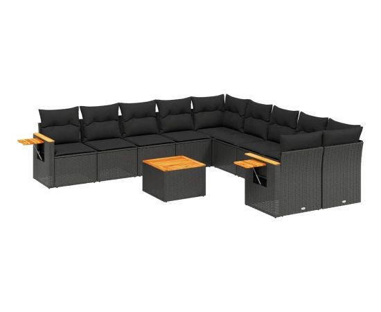 vidaXL 11-częściowy zestaw wypoczynkowy do ogrodu, poduszki czarny rattan PE Dārza mēbeļu komplekti