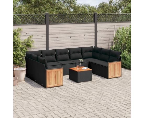 vidaXL 10-częściowy zestaw wypoczynkowy do ogrodu, poduszki czarny rattan PE Dārza mēbeļu komplekti