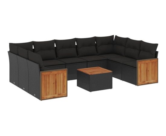 vidaXL 10-częściowy zestaw wypoczynkowy do ogrodu, poduszki czarny rattan PE Dārza mēbeļu komplekti