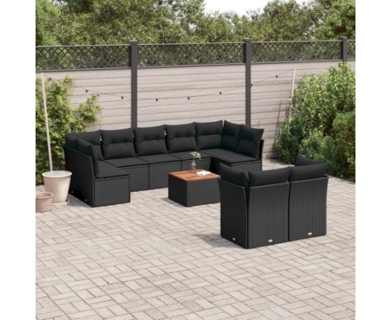 vidaXL 10-częściowy zestaw wypoczynkowy do ogrodu, poduszki czarny rattan PE Dārza mēbeļu komplekti