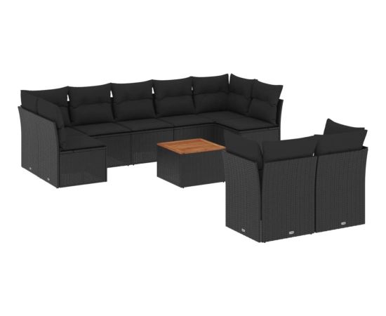 vidaXL 10-częściowy zestaw wypoczynkowy do ogrodu, poduszki czarny rattan PE Dārza mēbeļu komplekti