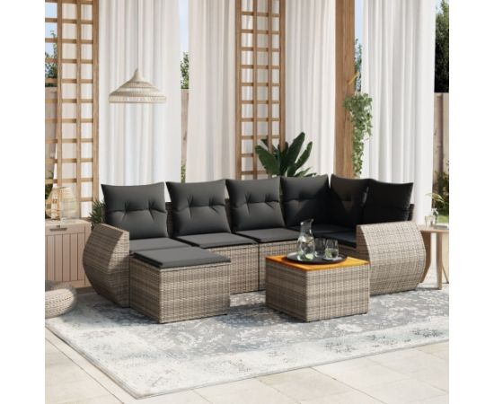 vidaXL 7-częściowy zestaw wypoczynkowy do ogrodu, z poduszkami, szary Dārza mēbeļu komplekti