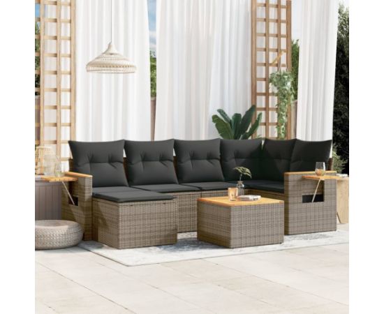 vidaXL 7-częściowy zestaw wypoczynkowy do ogrodu, z poduszkami, szary Dārza mēbeļu komplekti