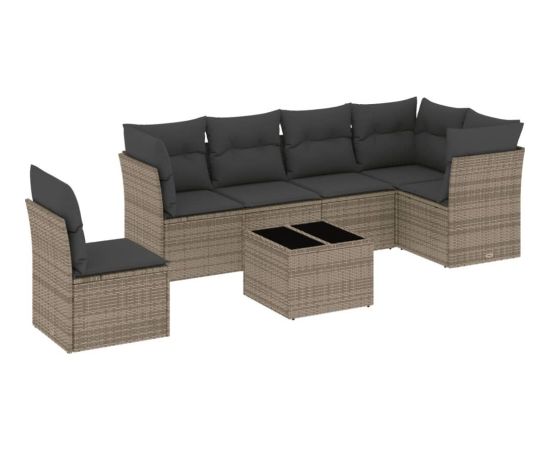 vidaXL 7-częściowy zestaw wypoczynkowy do ogrodu, z poduszkami, szary Dārza mēbeļu komplekti