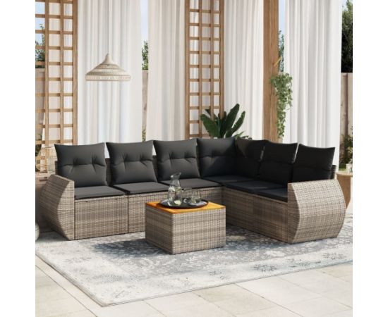 vidaXL 7-częściowy zestaw wypoczynkowy do ogrodu, z poduszkami, szary Dārza mēbeļu komplekti