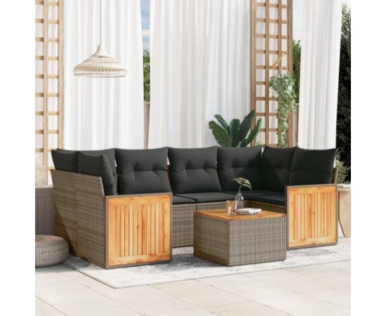 vidaXL 7-częściowy zestaw wypoczynkowy do ogrodu, z poduszkami, szary Dārza mēbeļu komplekti