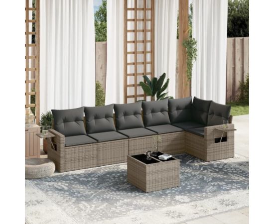 vidaXL 7-częściowy zestaw wypoczynkowy do ogrodu, z poduszkami, szary Dārza mēbeļu komplekti