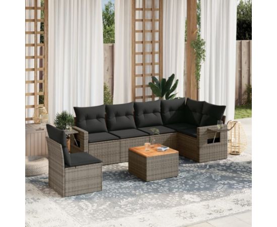 vidaXL 7-częściowy zestaw wypoczynkowy do ogrodu, z poduszkami, szary Dārza mēbeļu komplekti