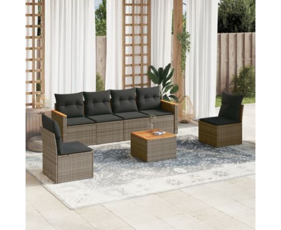 vidaXL 7-częściowy zestaw wypoczynkowy do ogrodu, z poduszkami, szary Dārza mēbeļu komplekti