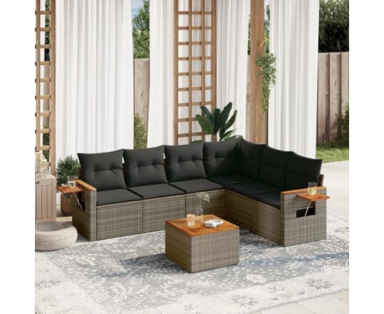 vidaXL 7-częściowy zestaw wypoczynkowy do ogrodu, z poduszkami, szary Dārza mēbeļu komplekti