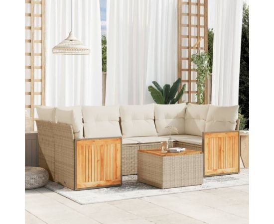 vidaXL 7-częściowy zestaw wypoczynkowy do ogrodu, z poduszkami, beżowy Dārza mēbeļu komplekti