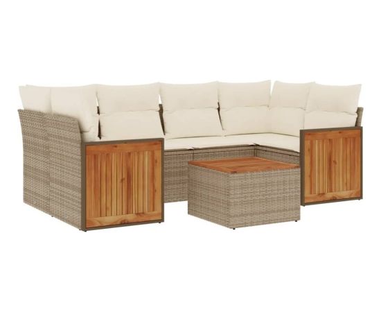 vidaXL 7-częściowy zestaw wypoczynkowy do ogrodu, z poduszkami, beżowy Dārza mēbeļu komplekti