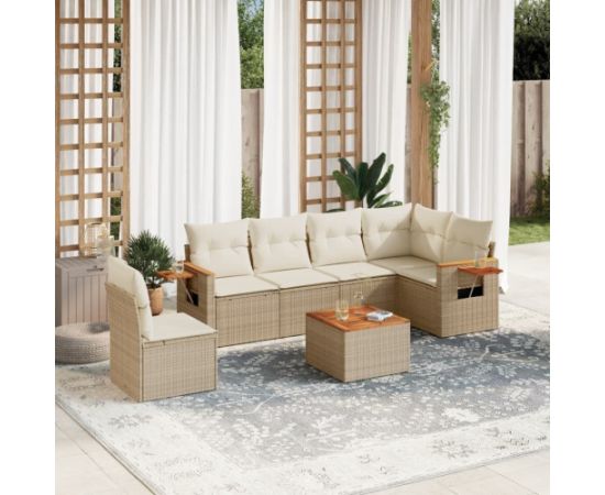 vidaXL 7-częściowy zestaw wypoczynkowy do ogrodu, z poduszkami, beżowy Dārza mēbeļu komplekti