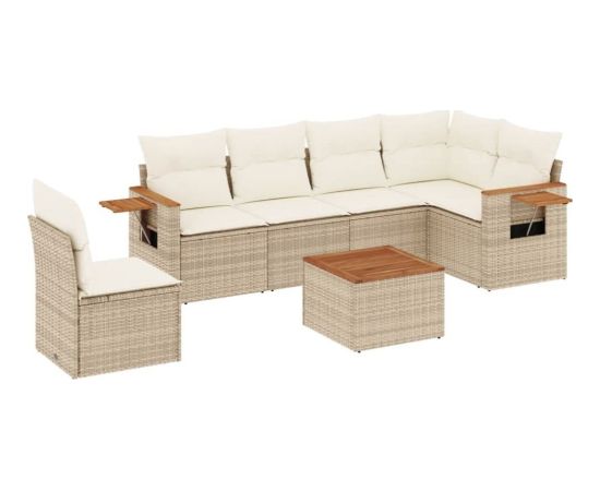 vidaXL 7-częściowy zestaw wypoczynkowy do ogrodu, z poduszkami, beżowy Dārza mēbeļu komplekti