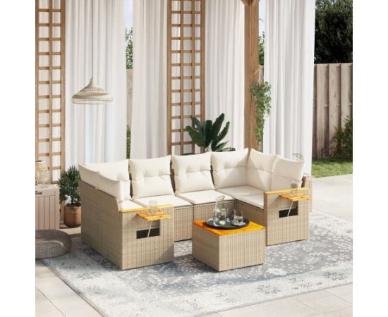 vidaXL 7-częściowy zestaw wypoczynkowy do ogrodu, z poduszkami, beżowy Dārza mēbeļu komplekti