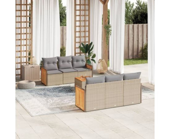 vidaXL 7-częściowy zestaw wypoczynkowy do ogrodu, z poduszkami, beżowy Dārza mēbeļu komplekti